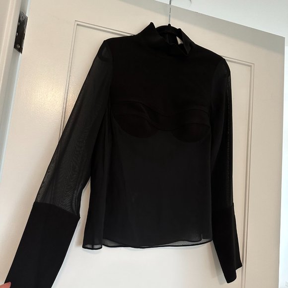 Dion Lee Mesh Long Sleeve Top Silk Knit Moulded Bustier High Neck in Black - Picture 2 of 9